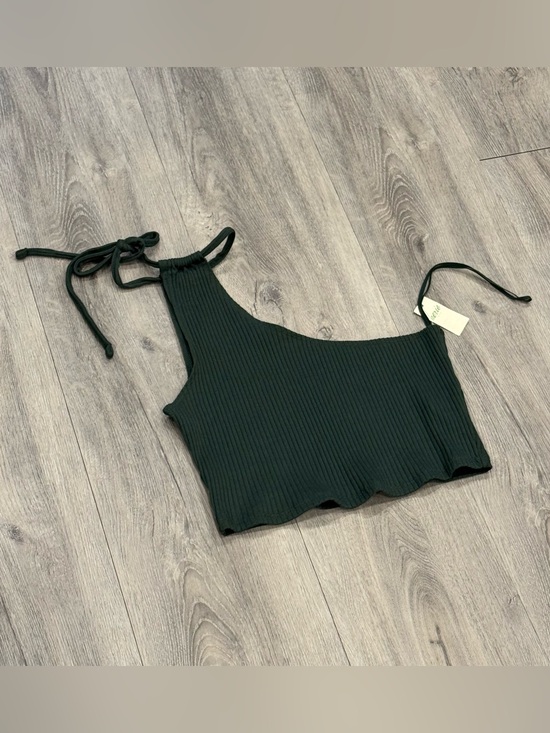 aerie Tops - Aerie Dark Green Ribbed Knit One-Shoulder Cropped Summer Tank Top